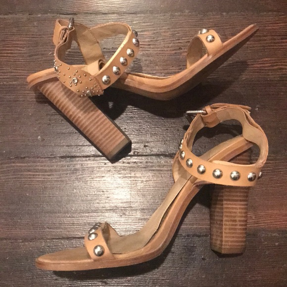 Zara Shoes - Zara | Tan Block Heel, Silver Studs